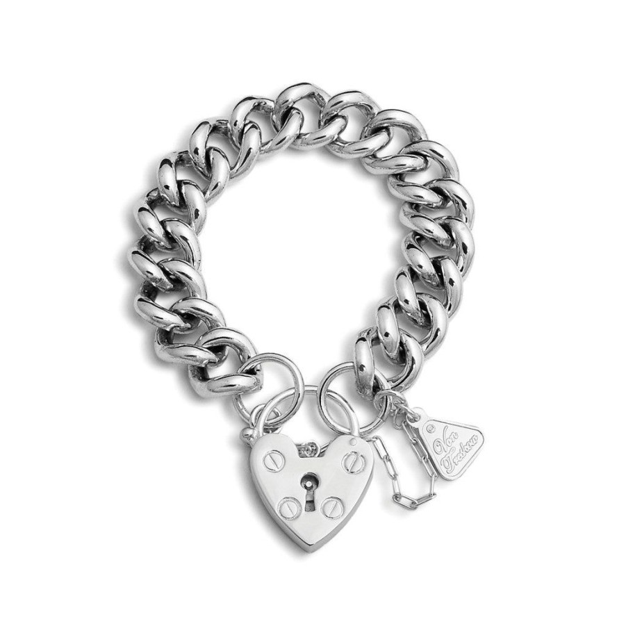 Jewellery Von Treskow | Von Treskow Silver Medium Mama Heart Padlock Bracelet Silver