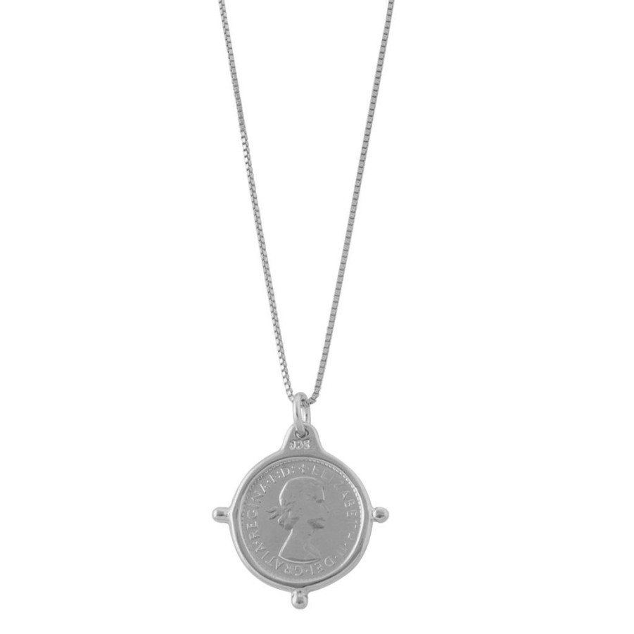 Jewellery Von Treskow | Von Treskow Box Chain Threepence Necklace Silver