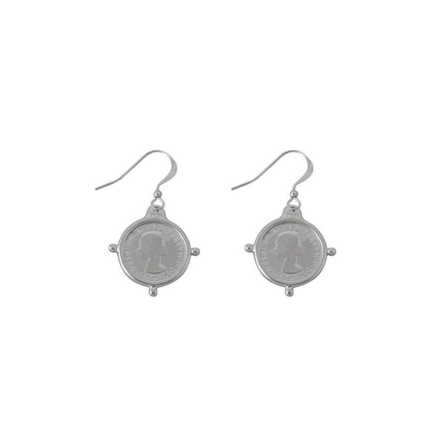 Jewellery Von Treskow | Von Treskow Compass Frame Coin Earrings Yellow Silver