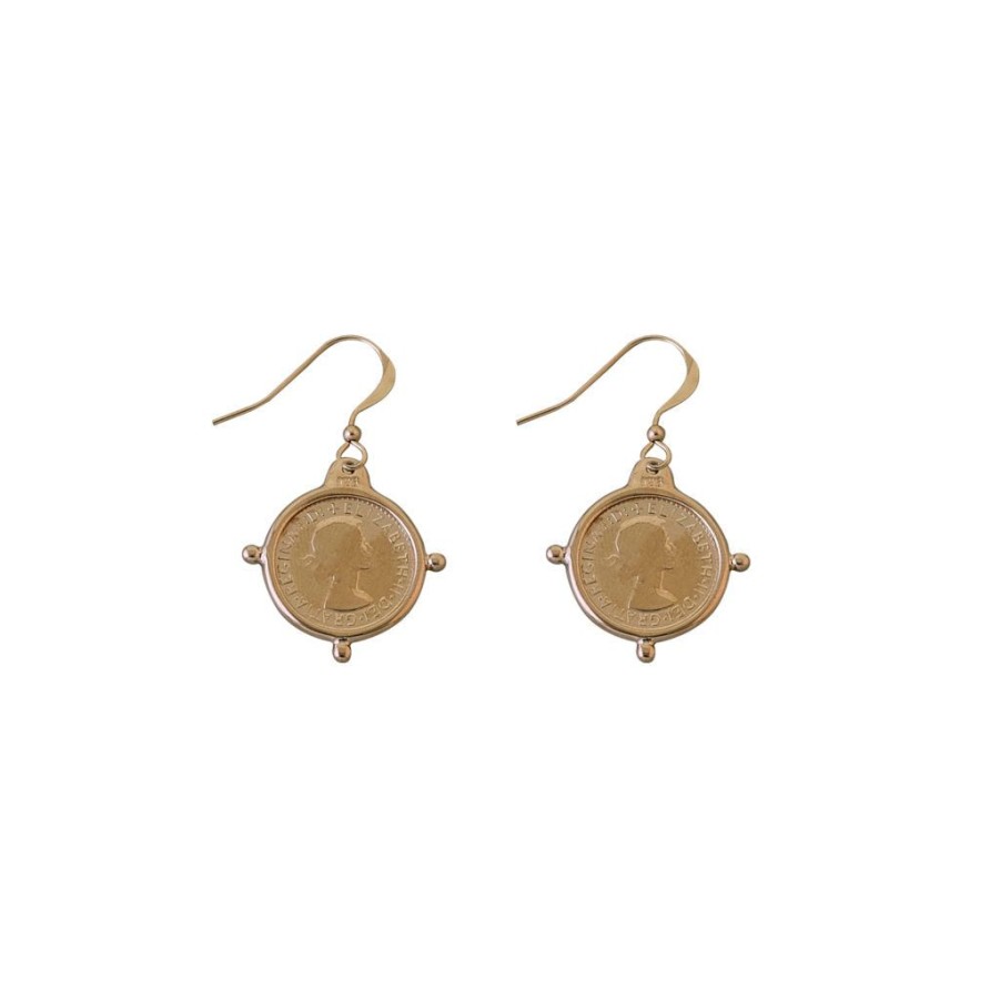 Jewellery Von Treskow | Von Treskow Compass Frame Coin Earrings Yellow Gold