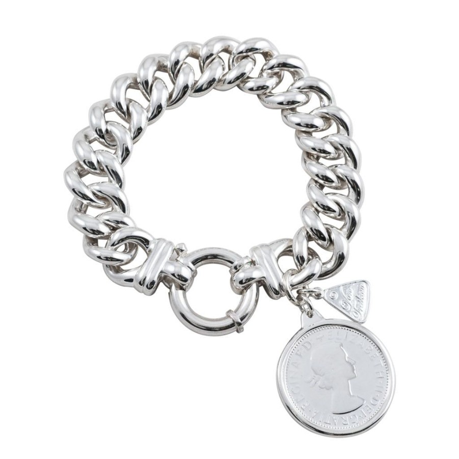 Jewellery Von Treskow | Von Treskow Silver Medium Mama Bolt Bracelet With Florin Silver