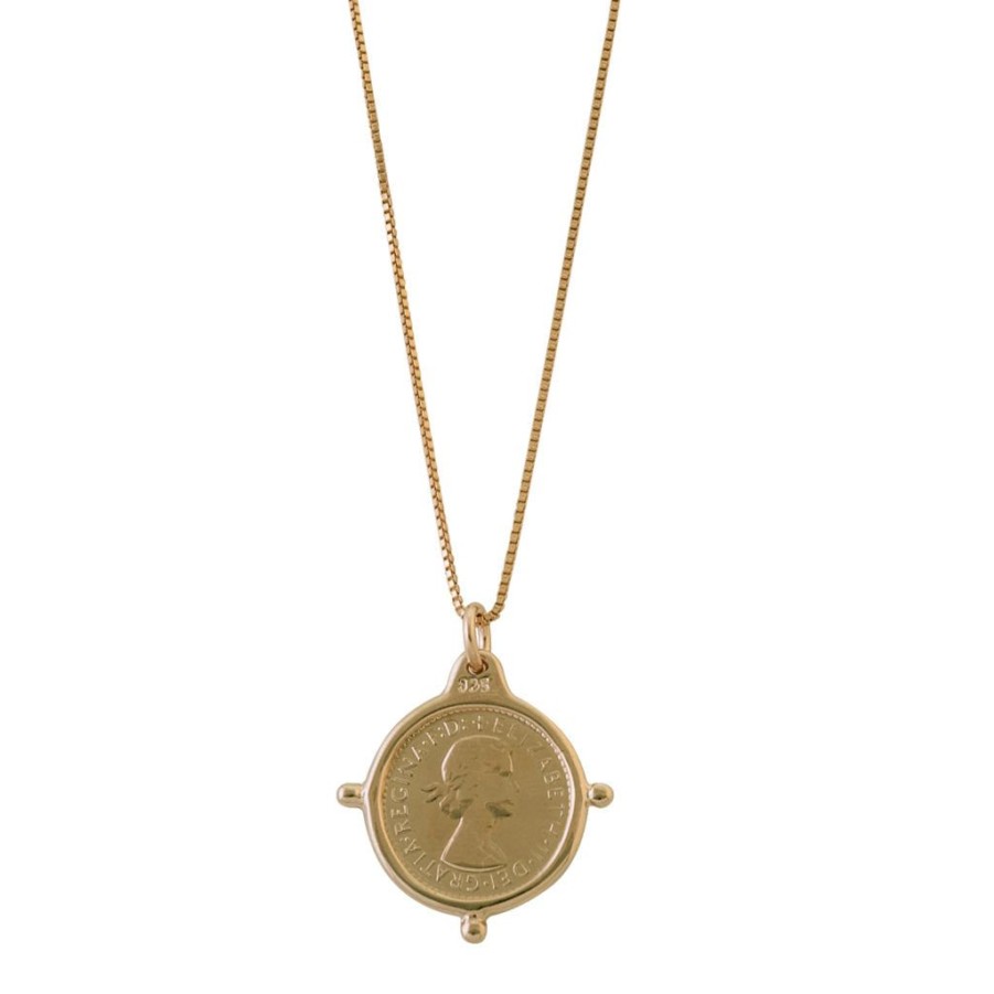 Jewellery Von Treskow | Von Treskow Box Chain Threepence Necklace Yellow Gold