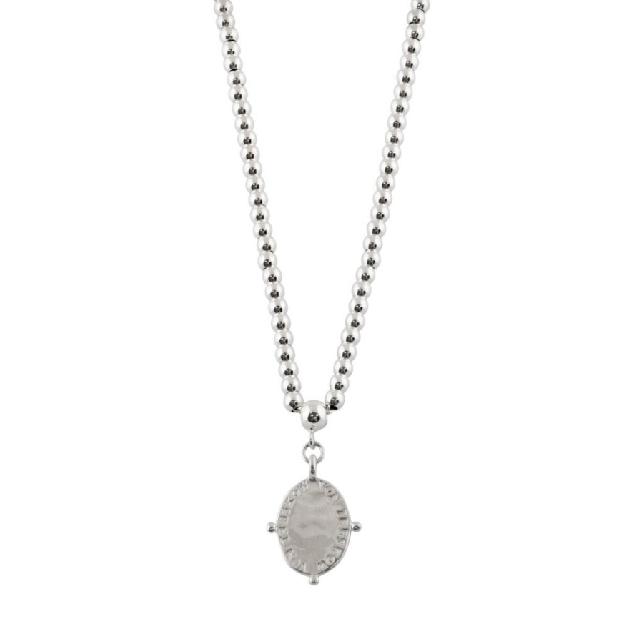 Jewellery Von Treskow | Von Treskow Ball Necklace With Oval Vt Plate Silver