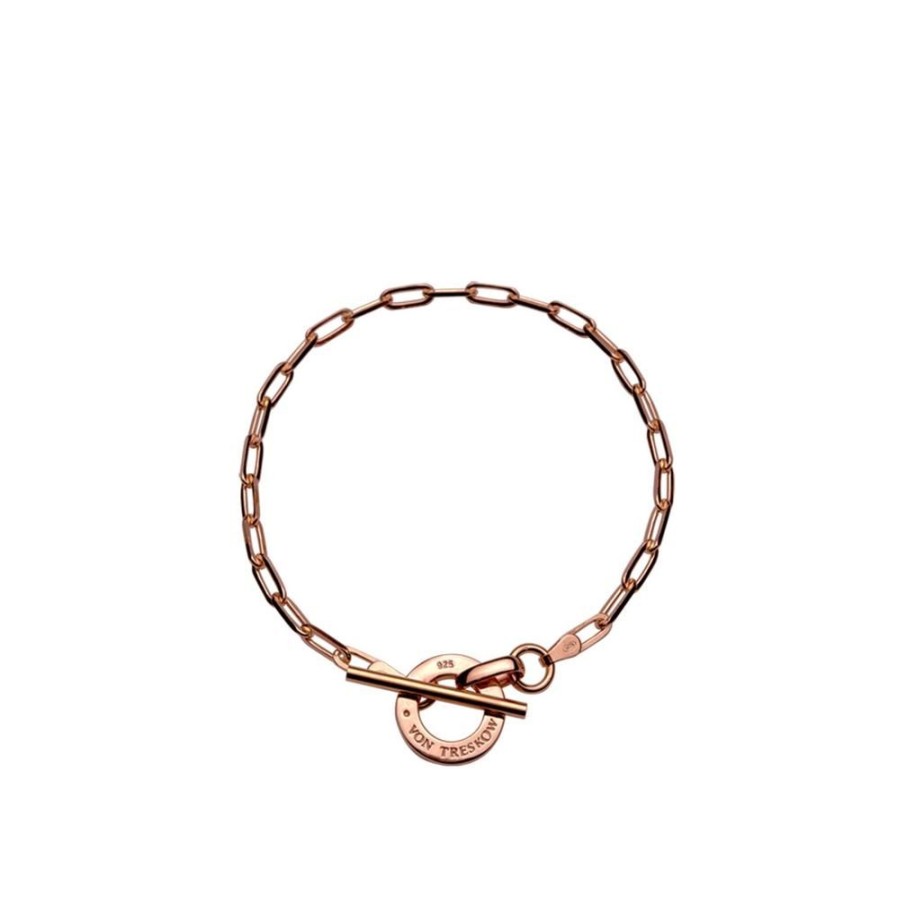 Jewellery Von Treskow | Von Treskow Fine Clip Chain Bracelet With Vt Disc Rose Gold