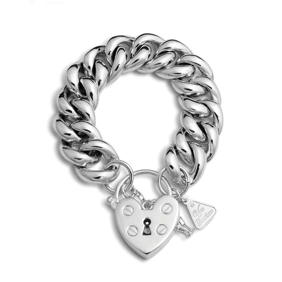 Jewellery Von Treskow | Von Treskow Big Mama Heart Padlock Bracelet Silver